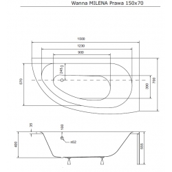 Polska wanna Milena Standard 150x70 prawa z zabudowa styropianową Piramida, Besco